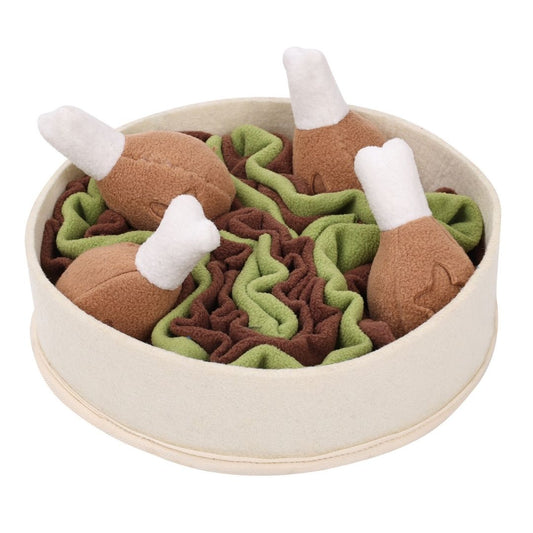 Chicken Dinner Snuffle Mat for Dogs - Interactive Feeding Toy with Squeaky Drumsticks & Non-Slip Base