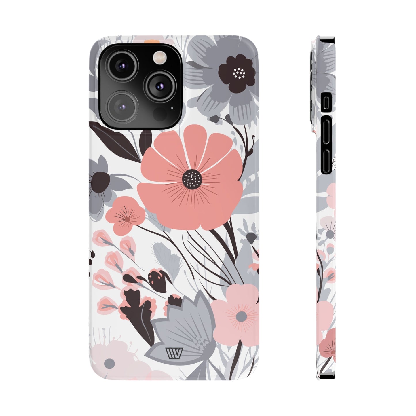 GRAY PASTEL FLOWERS | Slim iPhone Case