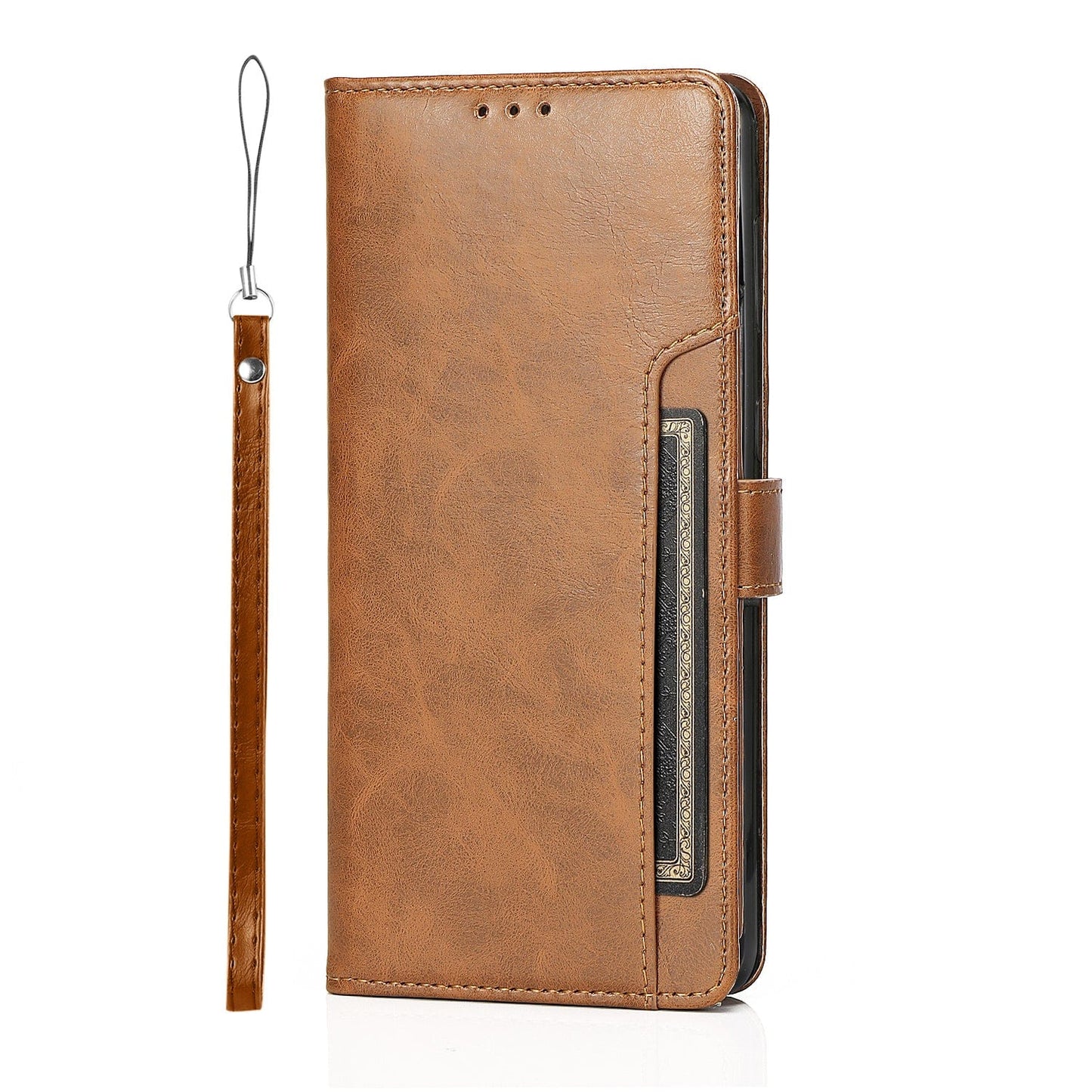 Folio Brown Leather Wallet Case - Samsung Galaxy S22