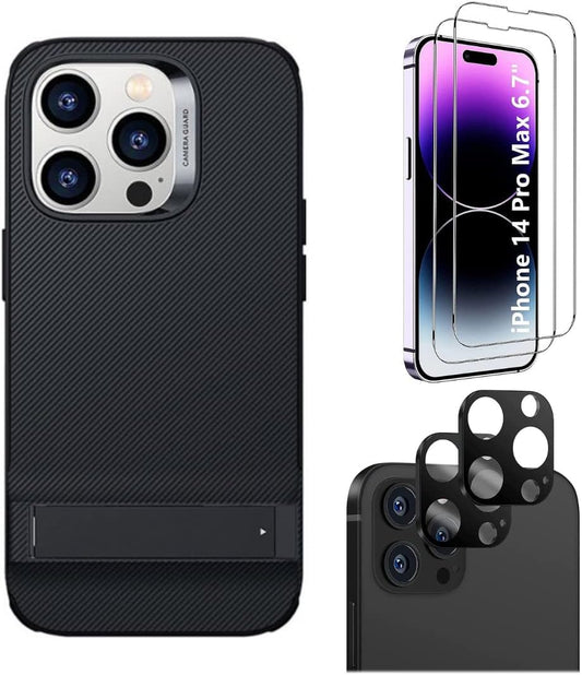 AirShield Boost Kickstand Series Case with Tempered Glass Screen and Camera Protector - iPhone 14 Pro Max