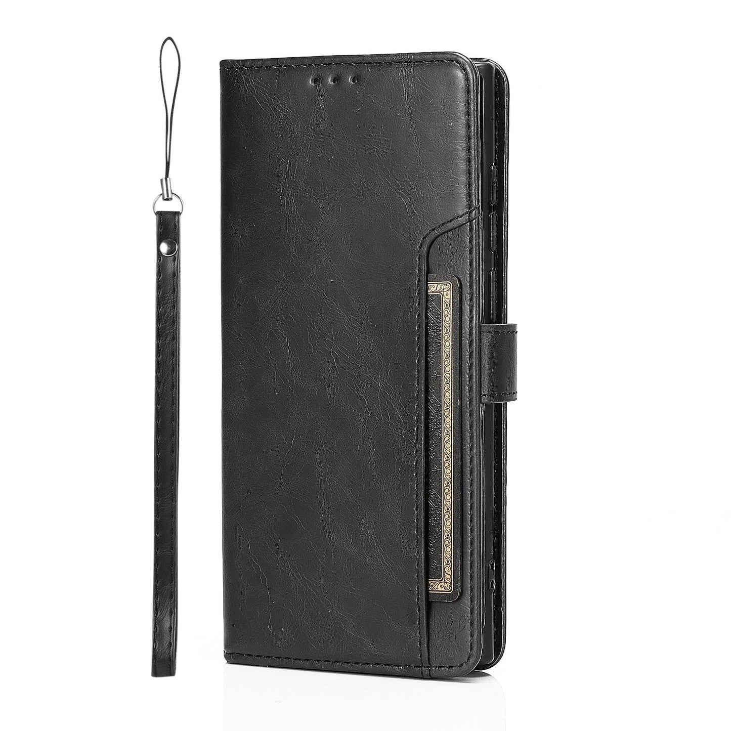 SaharaCase Black Leather Wallet Case for Samsung Galaxy S22 Ultra with Kickstand & Card Holder