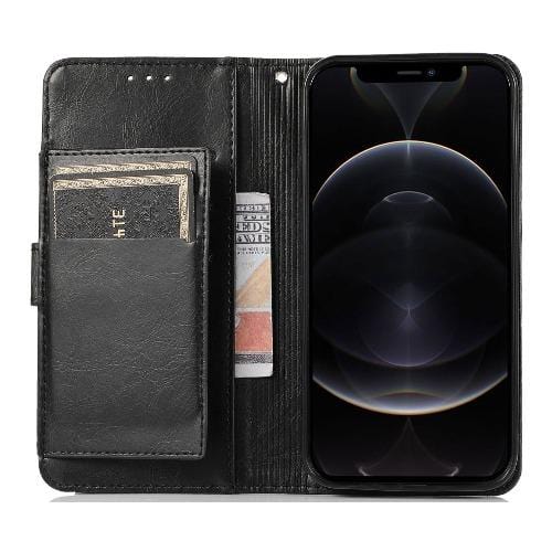 Indy Series Black Faux Leather Wallet Case for iPhone 12 Mini - Kickstand, Card Holder, Protective