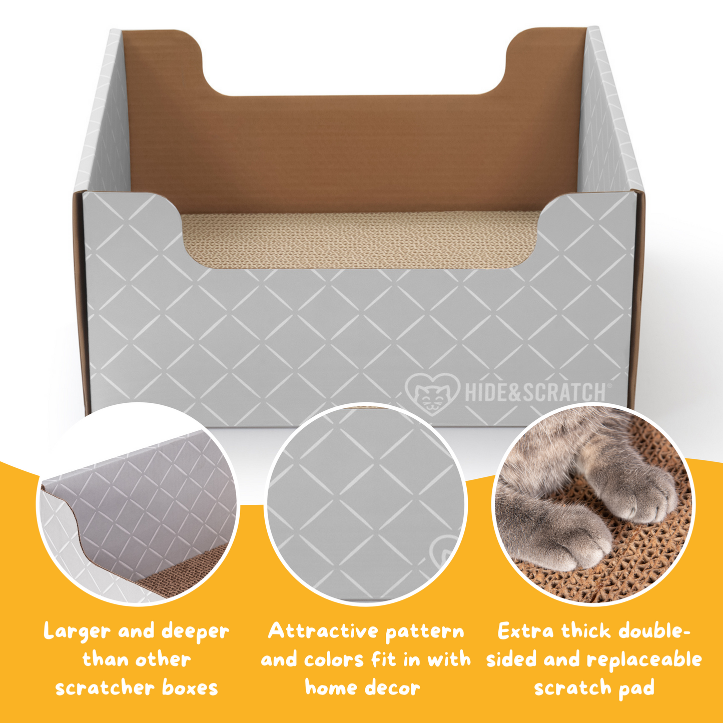 Extra-Large 13" Cat Scratcher Box for Indoor Cats - Hide & Scratch with Deep 7.5" Sides