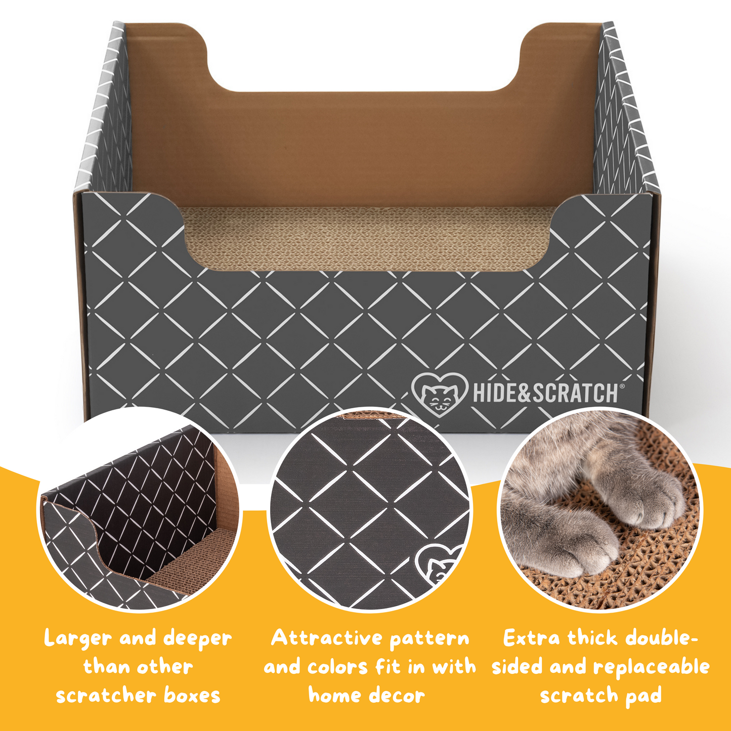 Extra-Large 13" Cat Scratcher Box for Indoor Cats - Hide & Scratch with Deep 7.5" Sides