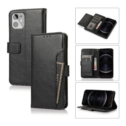 Indy Series Black Faux Leather Wallet Case for iPhone 12 Mini - Kickstand, Card Holder, Protective