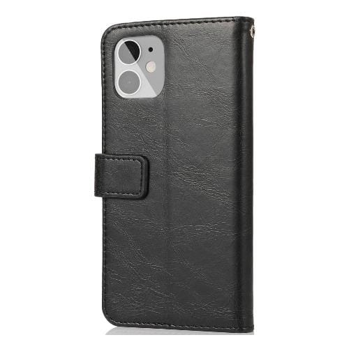 Indy Series Black Faux Leather Wallet Case for iPhone 12 Mini - Kickstand, Card Holder, Protective