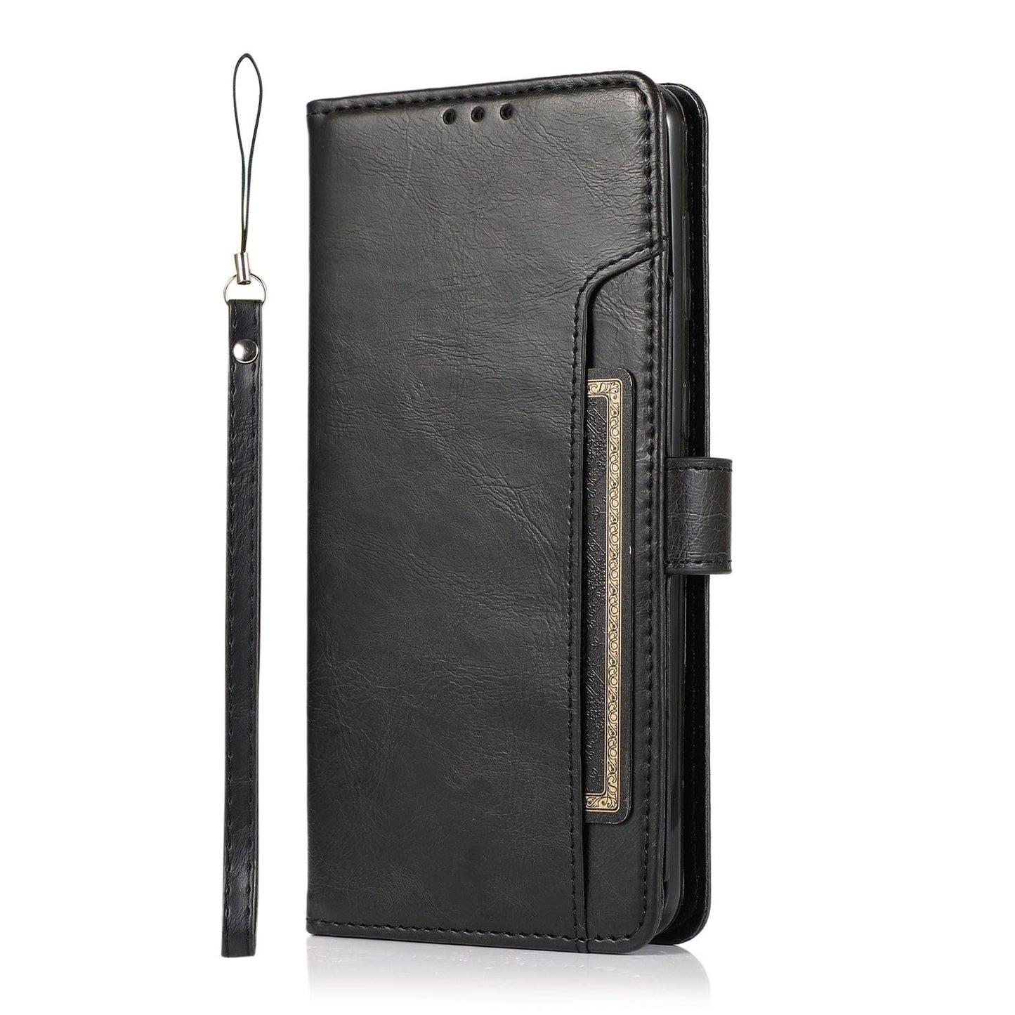 Folio Black Leather Wallet Case - Samsung Galaxy S22