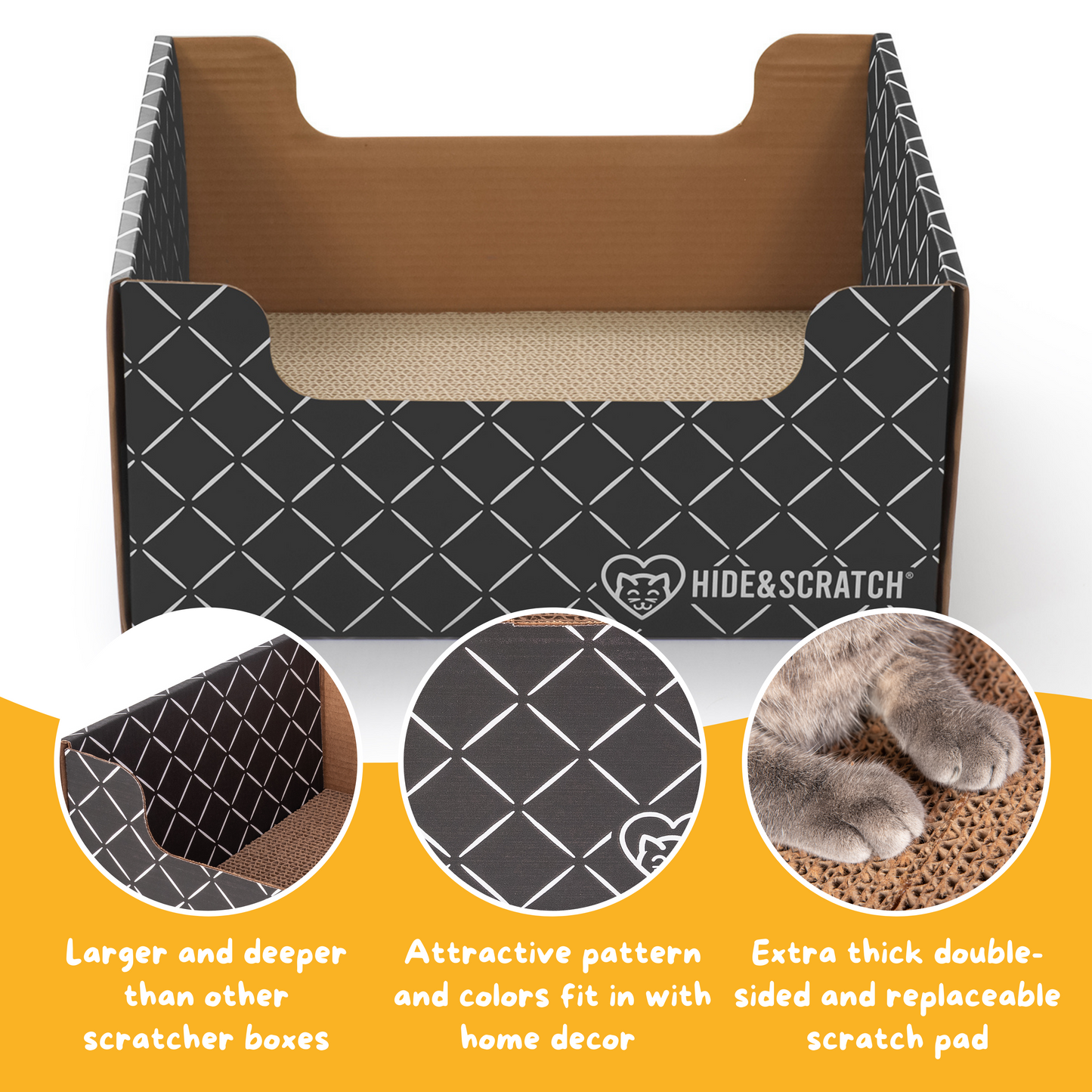 Extra-Large 13" Cat Scratcher Box for Indoor Cats - Hide & Scratch with Deep 7.5" Sides