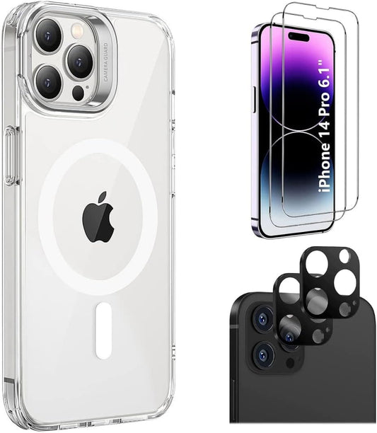 Protection Kit Bundle: Hybrid-Flex Kickstand Case with Tempered Glass Screen and Camera Protector - iPhone 14 Pro