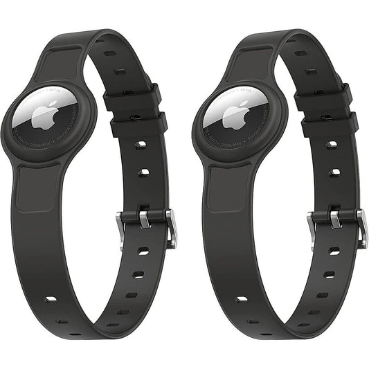 Adjustable Black Silicone Dog Collar for Small to Medium Size Dogs (2-Pack) - Apple AirTag