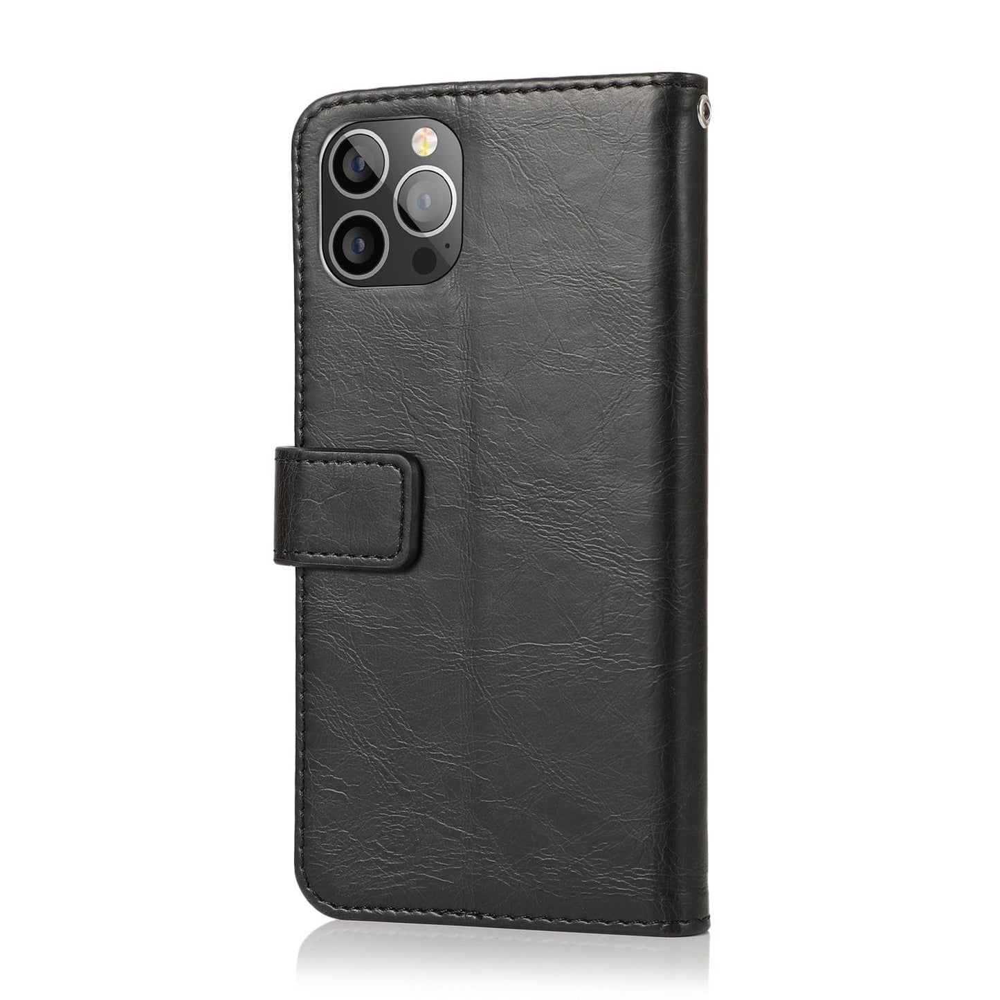 Indy Series Black Leather Wallet Case for iPhone 13 Pro Max with Kickstand & Card Holder