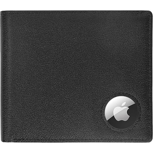 Black Genuine Leather Wallet Case - Apple AirTag