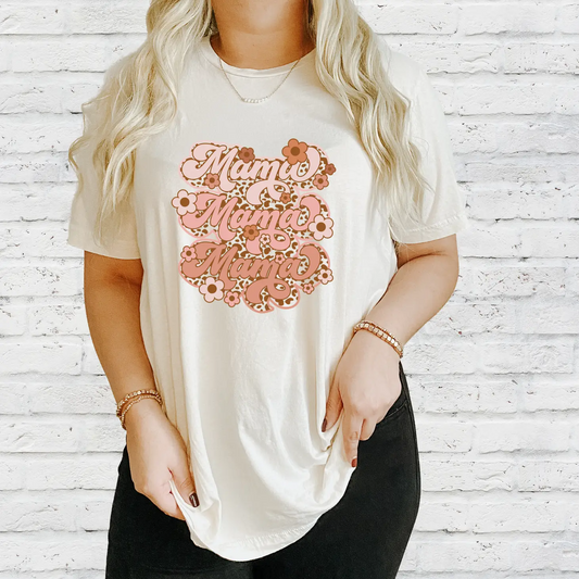 Floral Retro Mama Stacked Tee - Unisex Fit, Made in USA, Professionally Printed