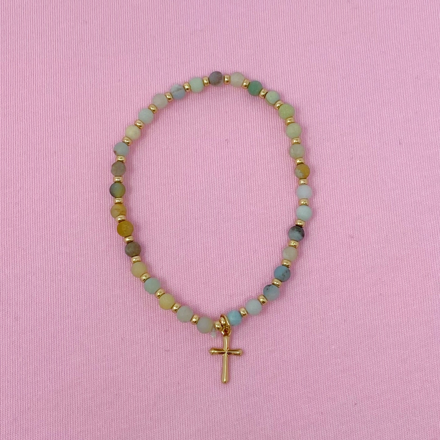 Stone Bead Cross Anklet