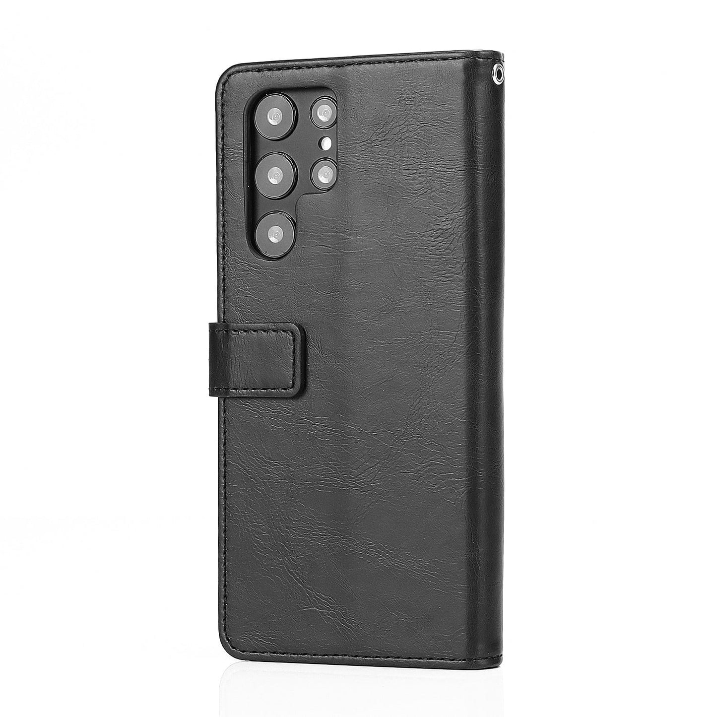 SaharaCase Black Leather Wallet Case for Samsung Galaxy S22 Ultra with Kickstand & Card Holder