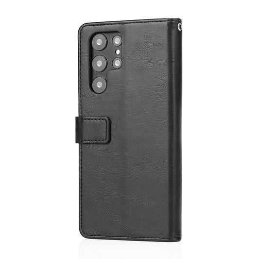 SaharaCase Black Leather Wallet Case for Samsung Galaxy S22 Ultra with Kickstand & Card Holder