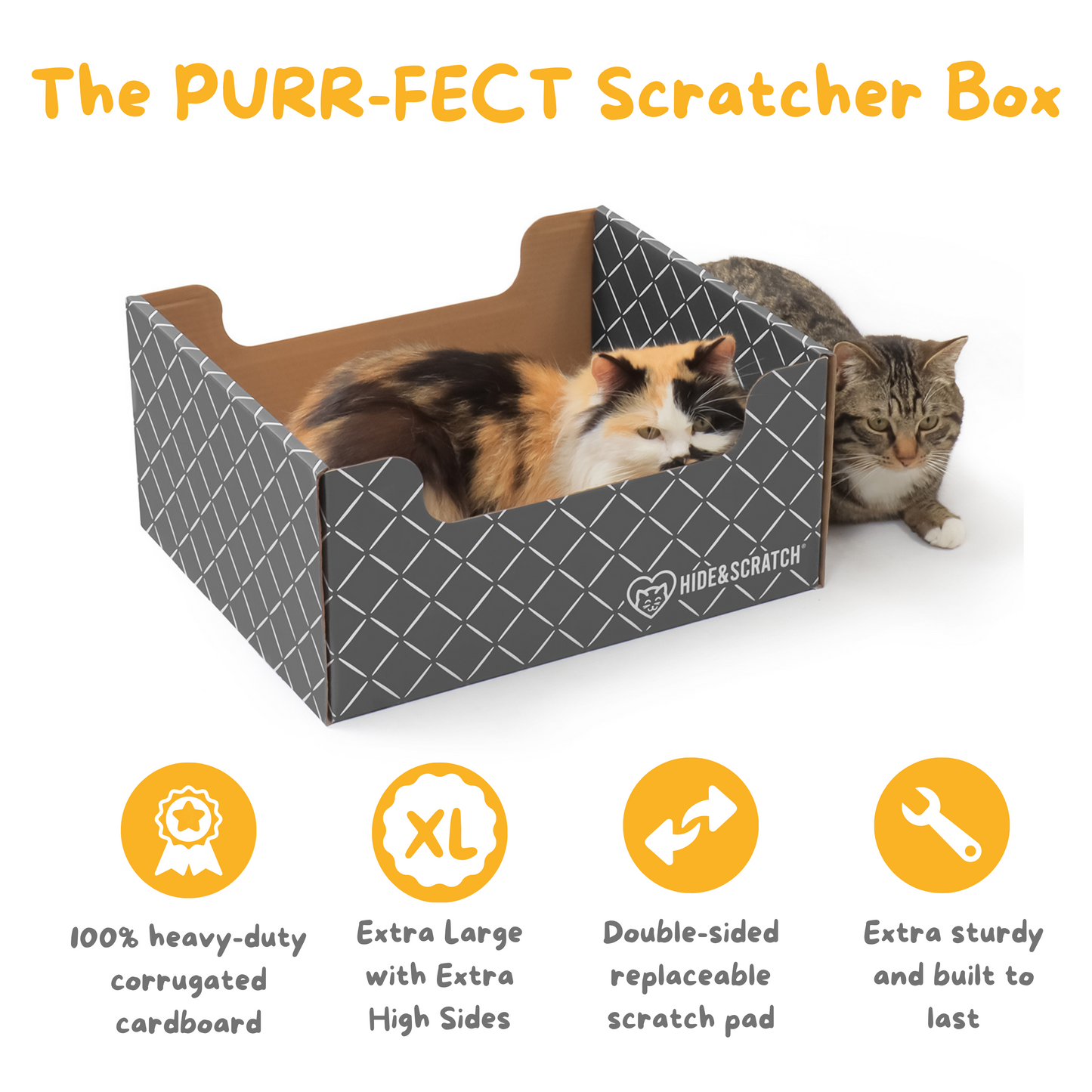 Extra-Large 13" Cat Scratcher Box for Indoor Cats - Hide & Scratch with Deep 7.5" Sides