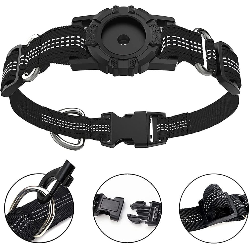 Adjustable Black Nylon Collar Case for Medium Dogs - Apple AirTag