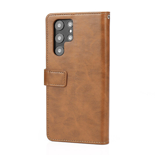 Folio Brown Leather Wallet Case - Samsung Galaxy S22 Ultra