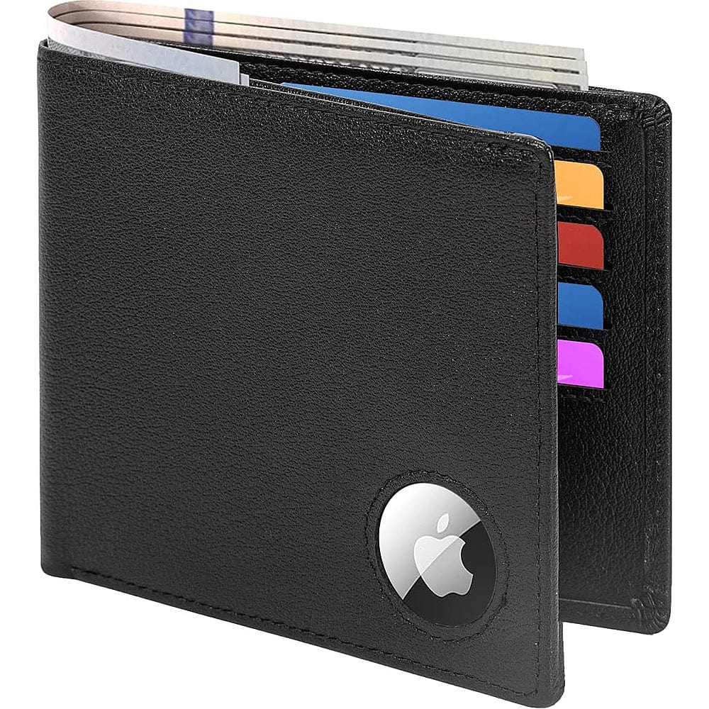 Black Genuine Leather Wallet Case - Apple AirTag