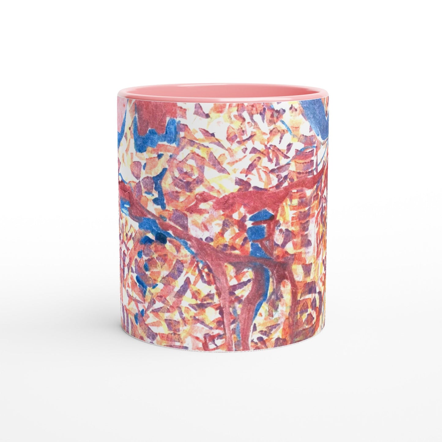 11oz White Ceramic Mug with Color Inside | Coffee Cup with 'Abstract Fusion' Artwork by American Artist Barbara Cleary