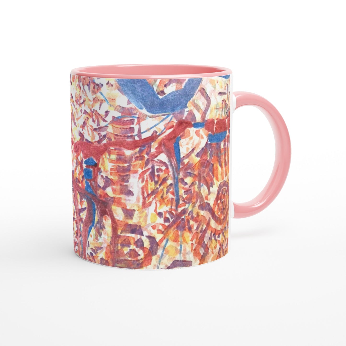 11oz White Ceramic Mug with Color Inside | Coffee Cup with 'Abstract Fusion' Artwork by American Artist Barbara Cleary