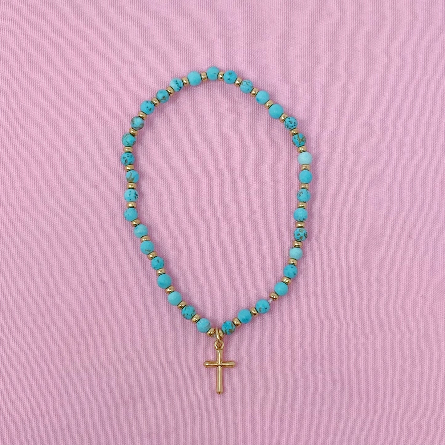 Stone Bead Cross Anklet