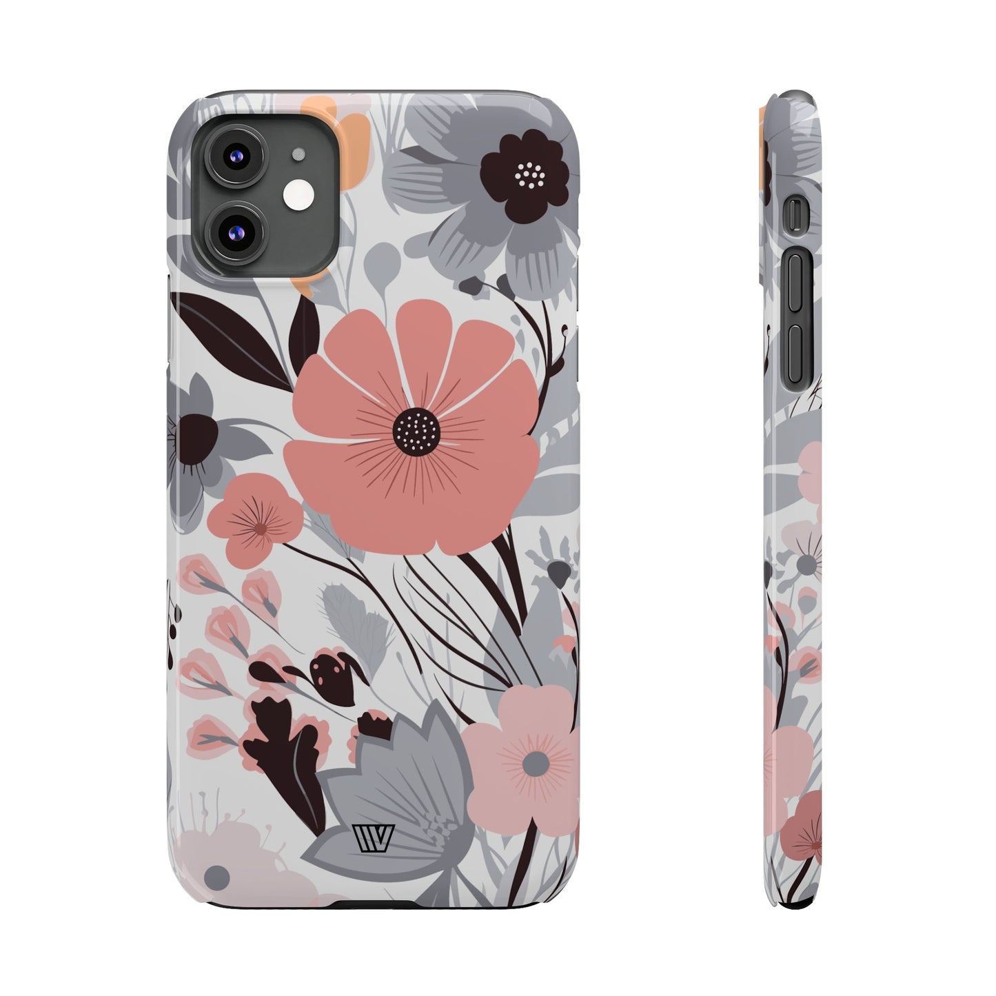 GRAY PASTEL FLOWERS | Slim iPhone Case