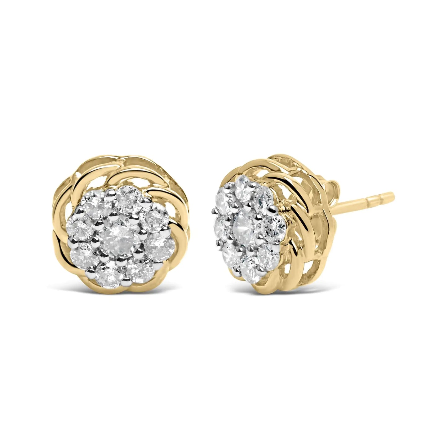 10K Yellow Gold Plated .925 Sterling Silver 1/2 Cttw Diamond Cluster Stud Earrings (J-K Color, I2-I3 Clarity)