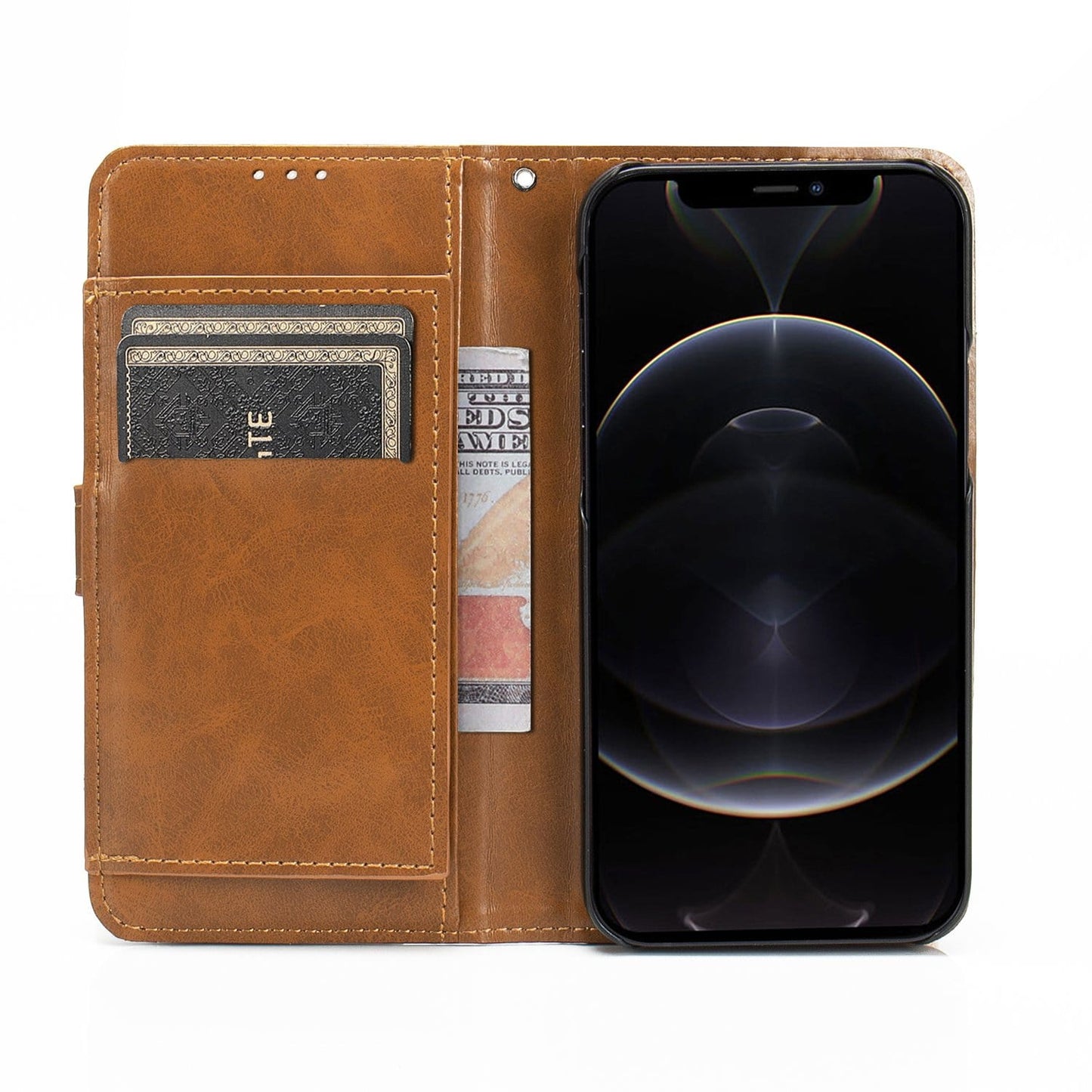 Indy Series Brown Leather Wallet Case - iPhone 13 Pro Max