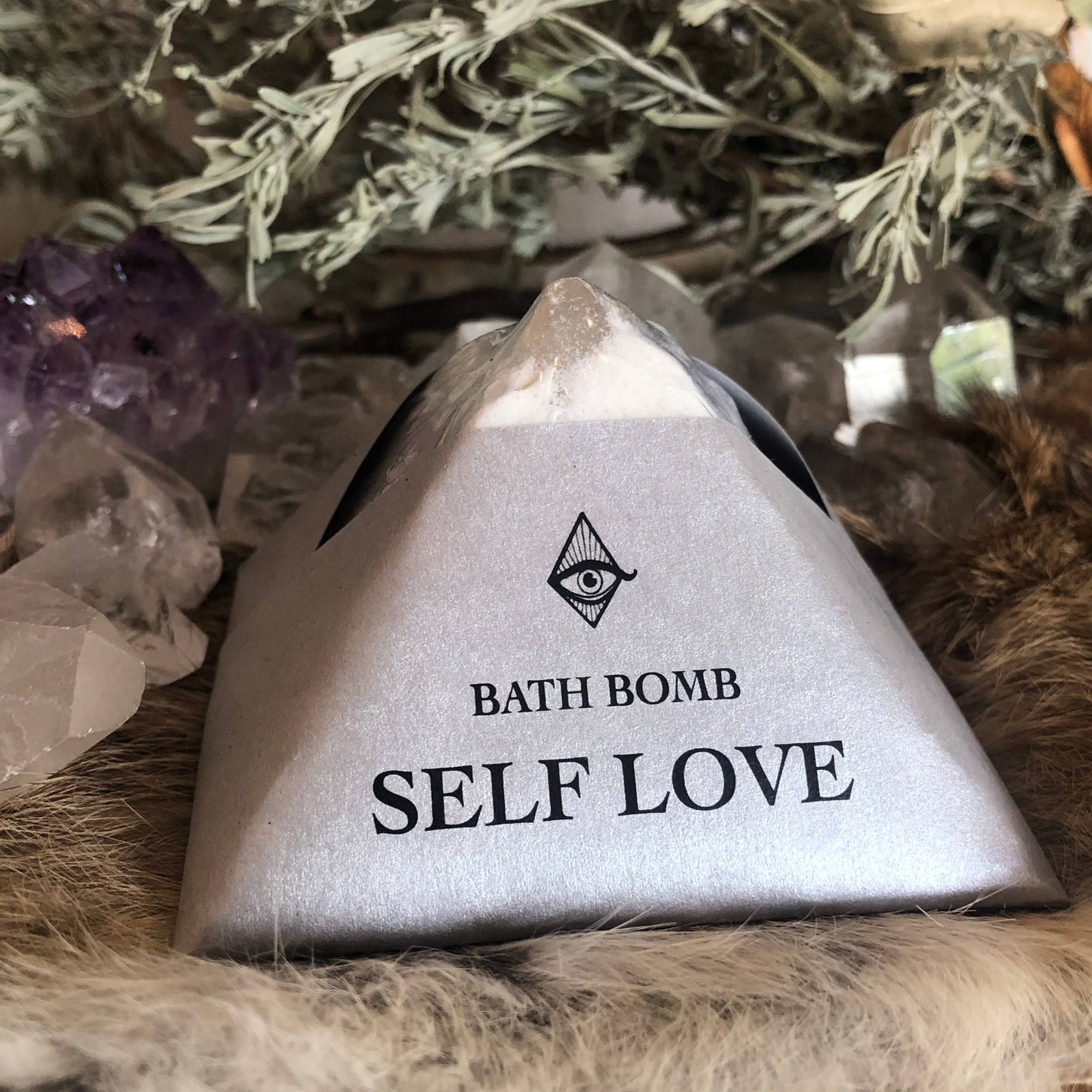 Self Love Bath Bomb with Organic Botanicals and Essential Oils | Crystal Charged Under Full Moon