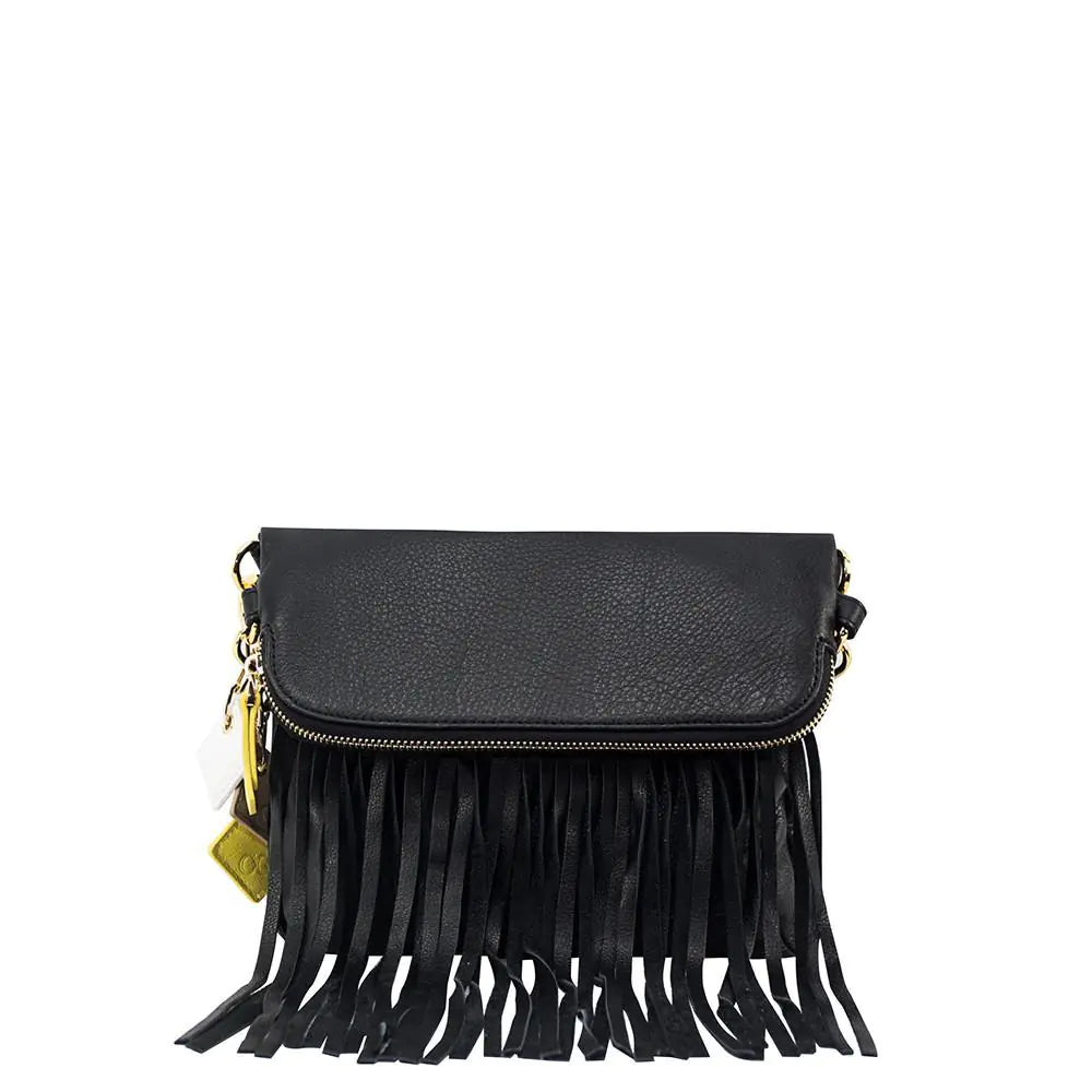 Flamingo Leather Fringe Bag - Midnight Black