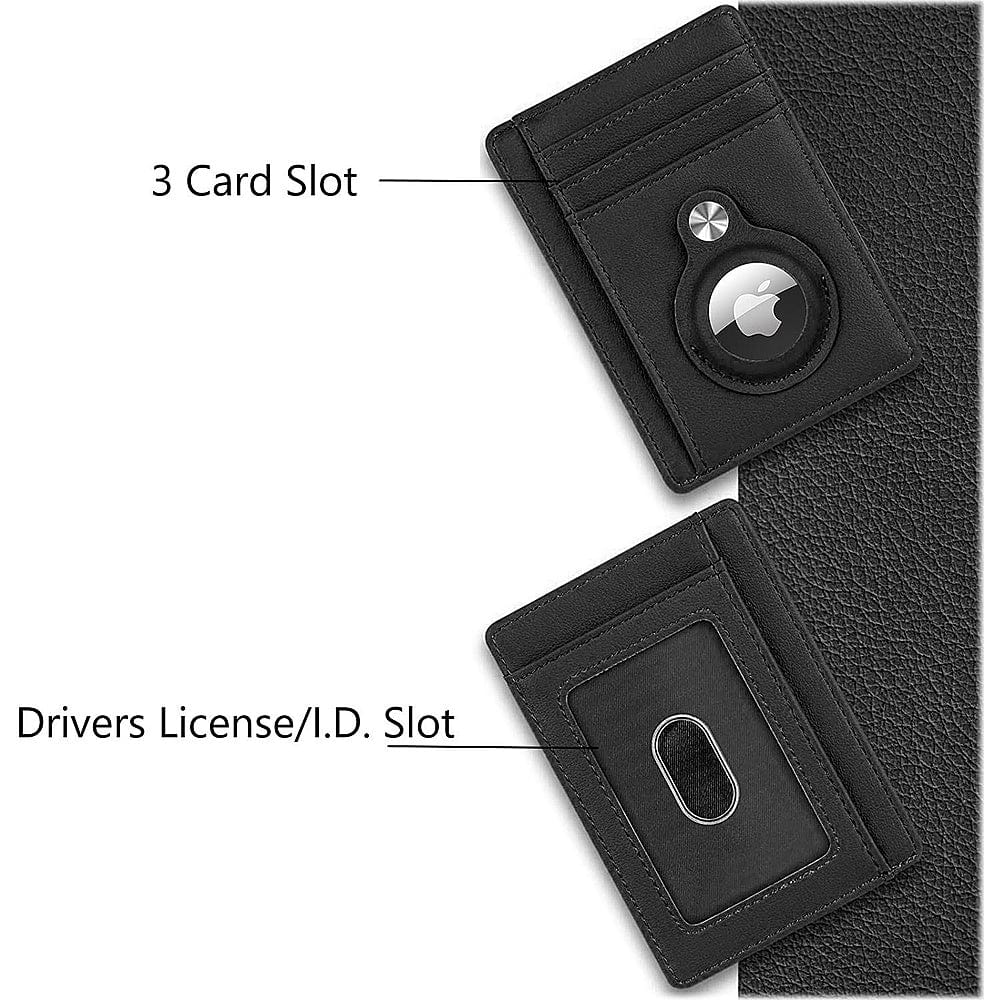 Genuine Leather Wallet Case With AirTag Compatibility - Slim Design, 3 Card Slots & Cash Slot