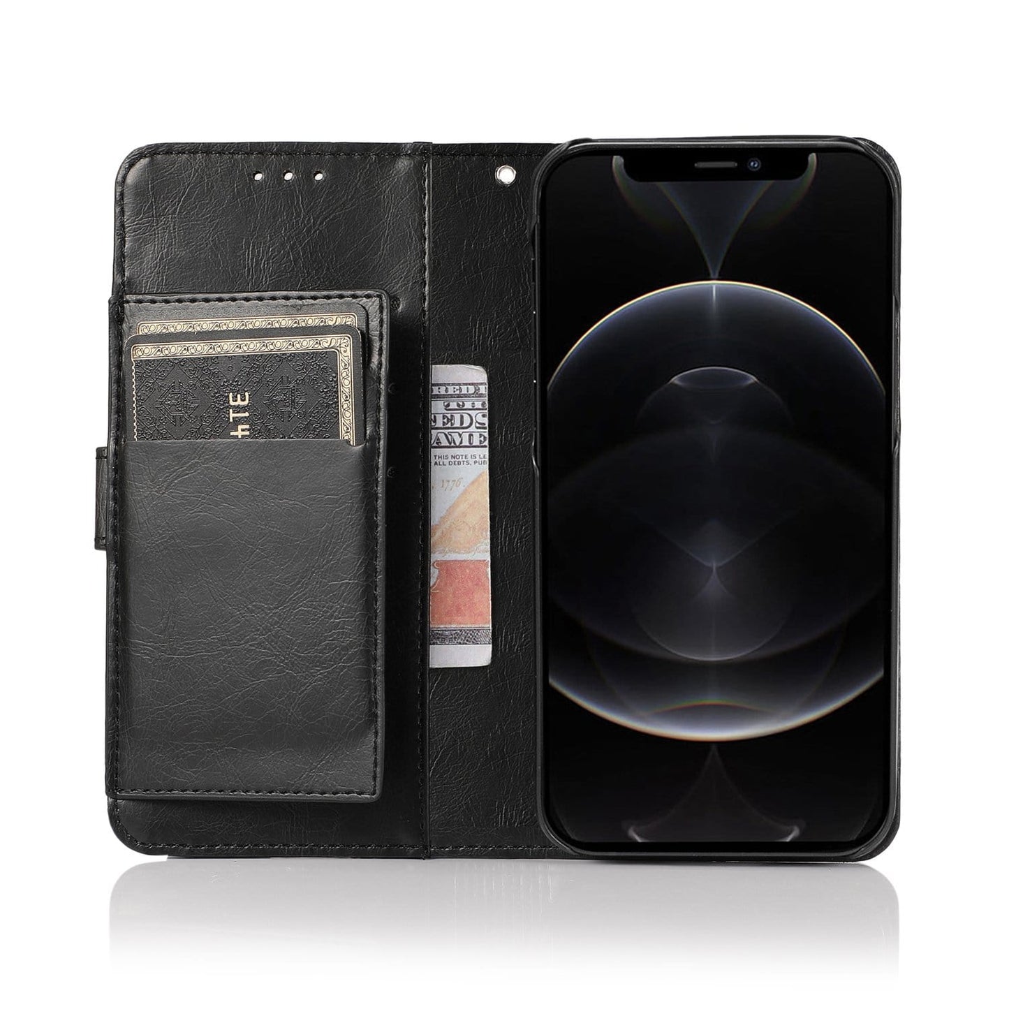 Indy Series Black Leather Wallet Case - iPhone 13