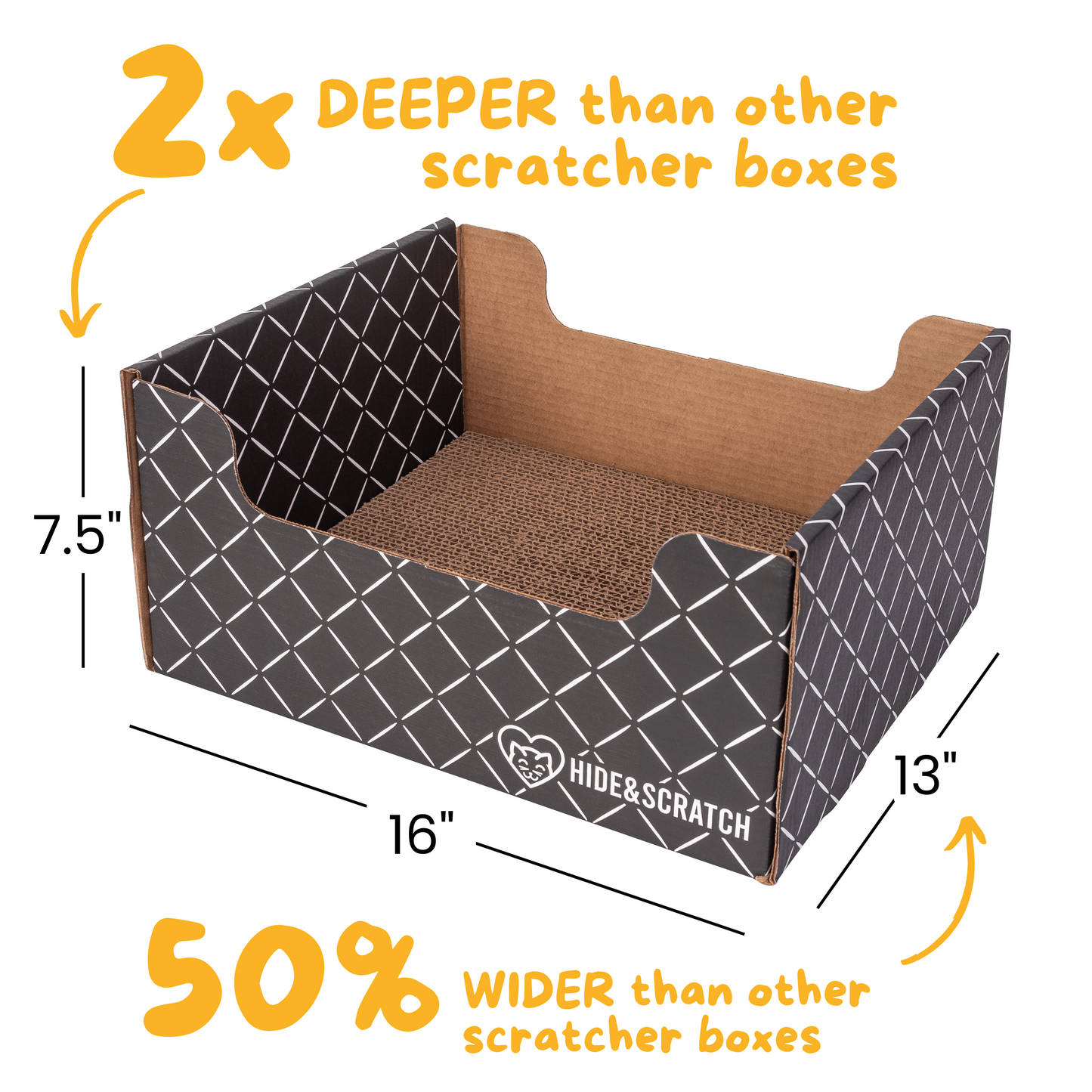 Extra-Large 13" Cat Scratcher Box for Indoor Cats - Hide & Scratch with Deep 7.5" Sides