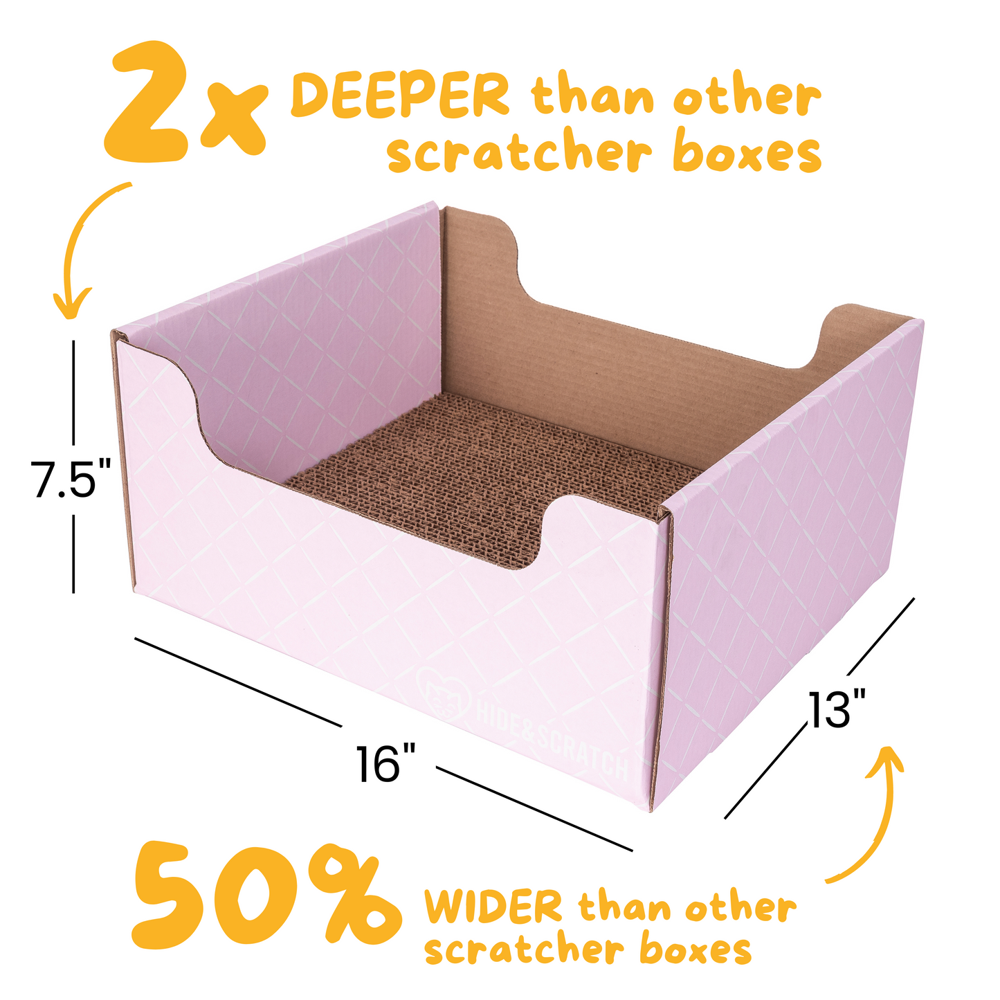 Extra-Large 13" Cat Scratcher Box for Indoor Cats - Hide & Scratch with Deep 7.5" Sides