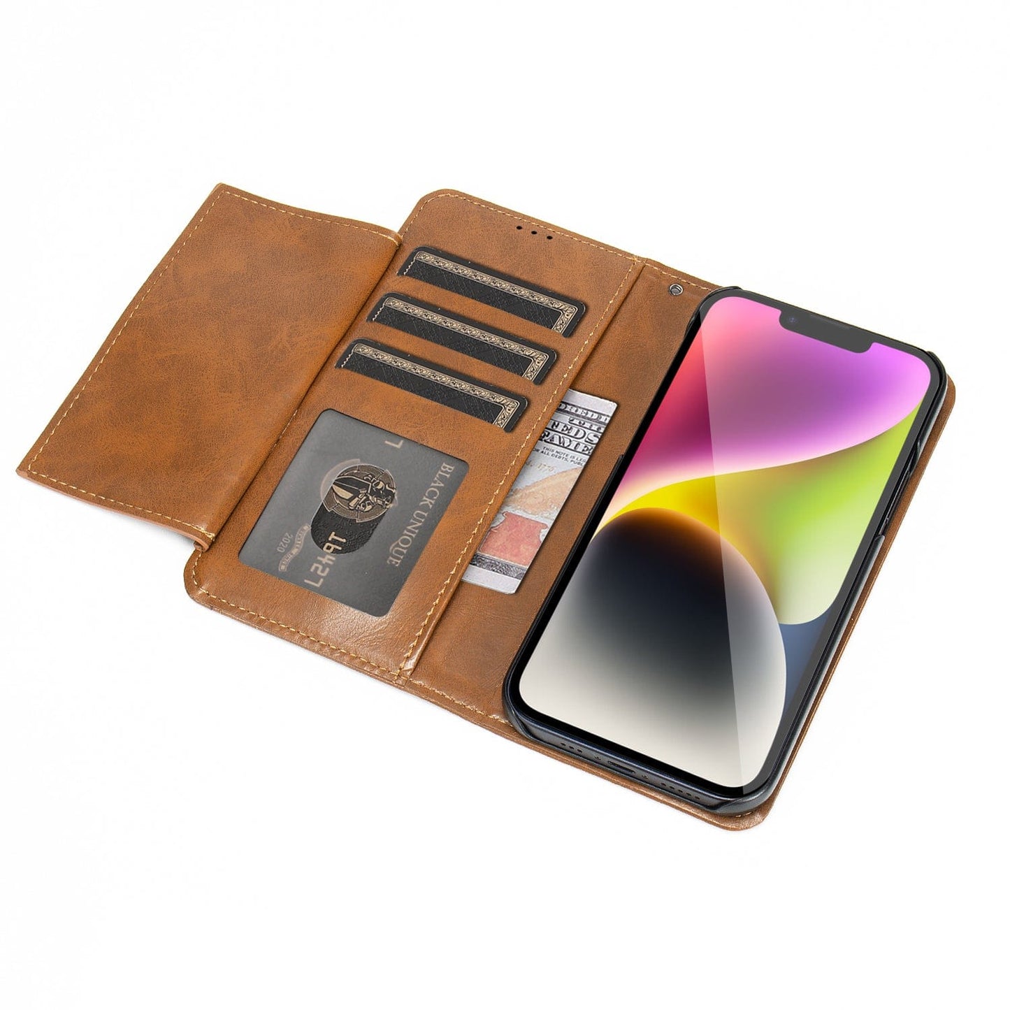 Indy Series Eco-Friendly Leather Wallet Case for iPhone 14 - Kickstand & Card Compartments