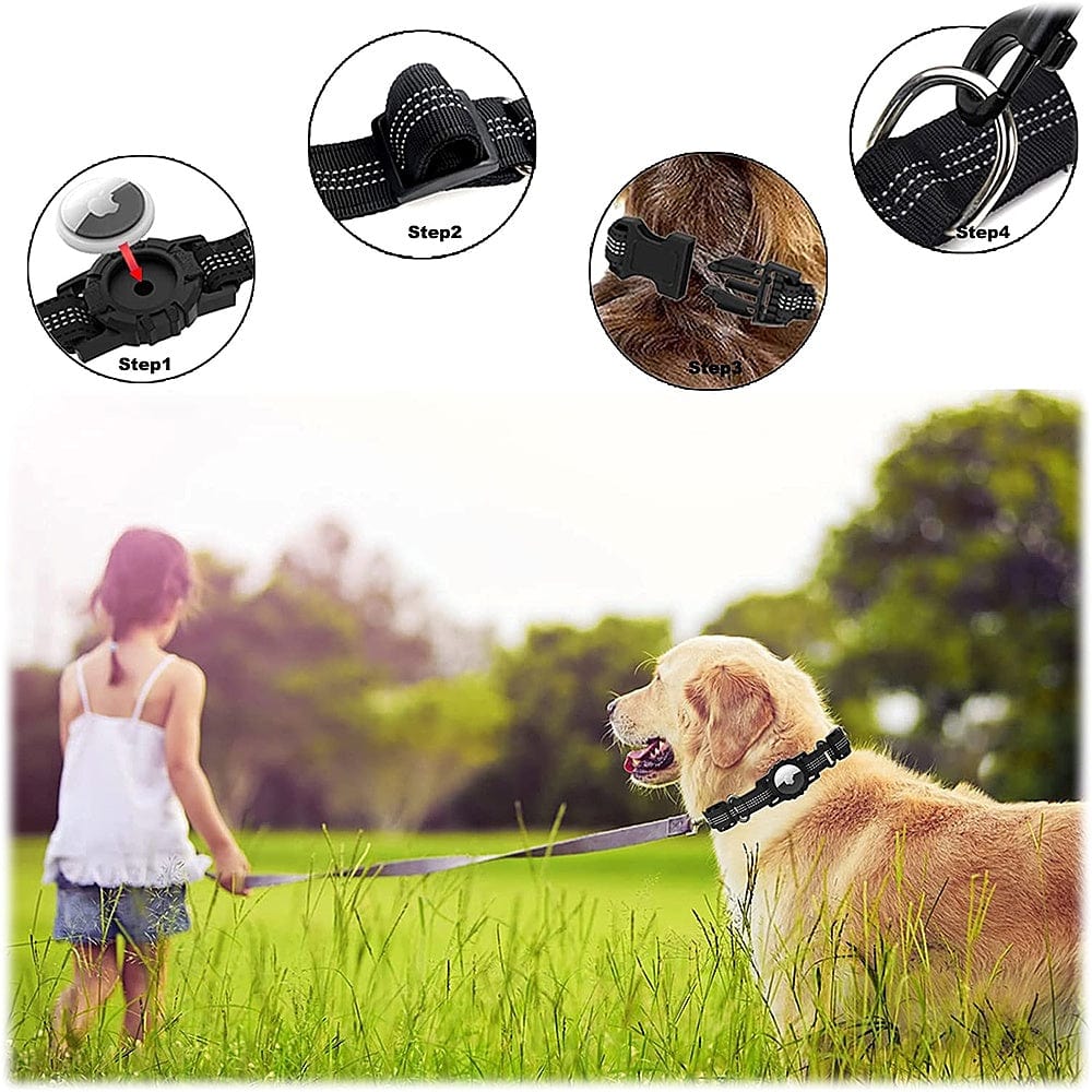 Adjustable Black Nylon Collar Case for Medium Dogs - Apple AirTag