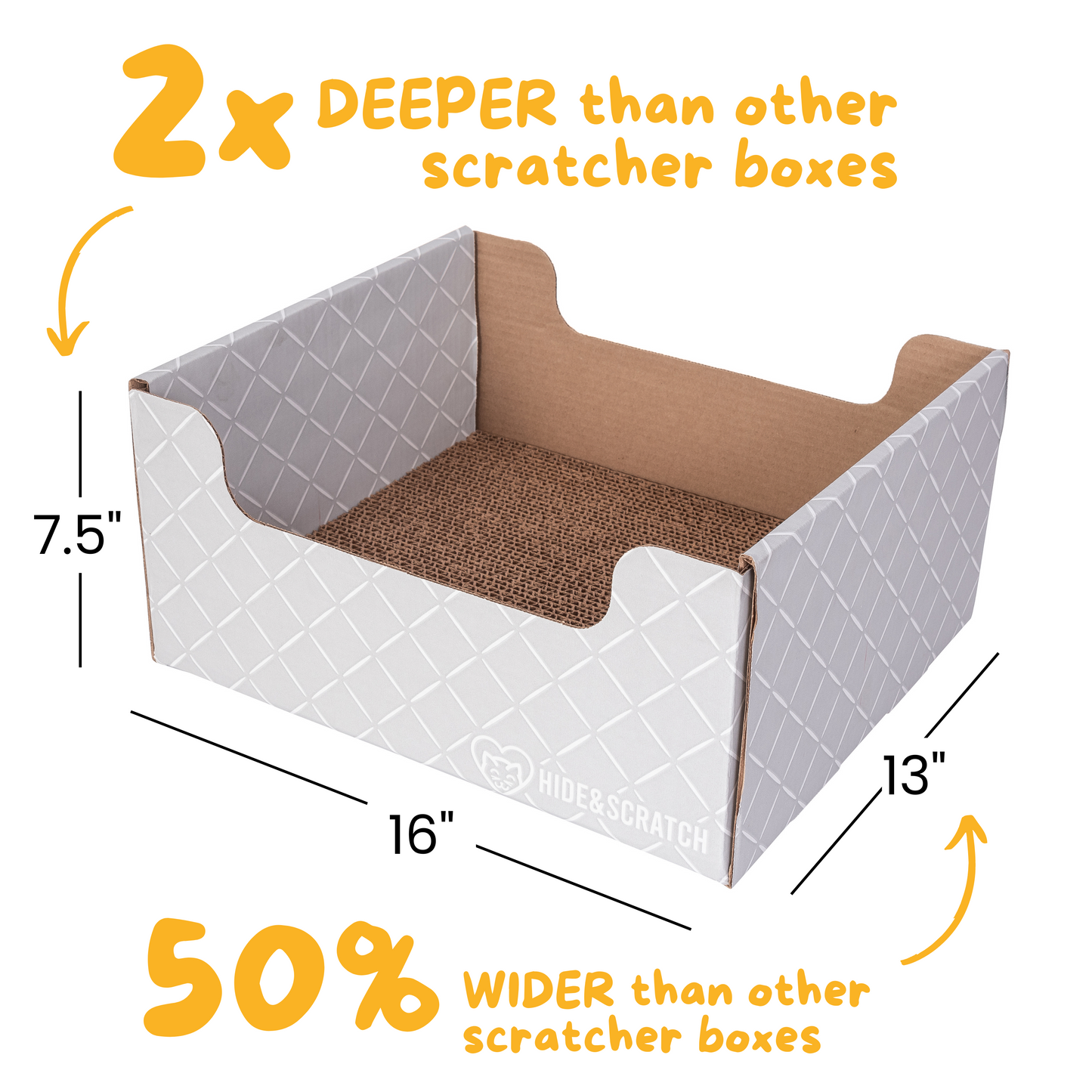 Extra-Large 13" Cat Scratcher Box for Indoor Cats - Hide & Scratch with Deep 7.5" Sides