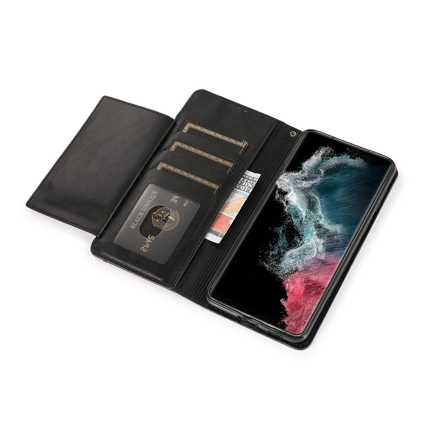 Folio Black Leather Wallet Case - Samsung Galaxy S22