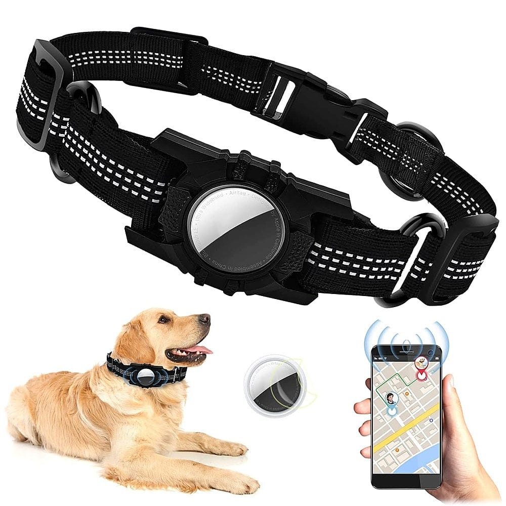 Adjustable Black Nylon Collar Case for Medium Dogs - Apple AirTag