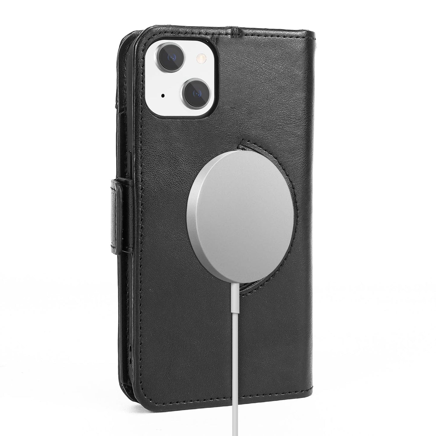 Indy Series Genuine Leather Wallet Case for iPhone 15 Plus - MagSafe, Kickstand, Card Holder