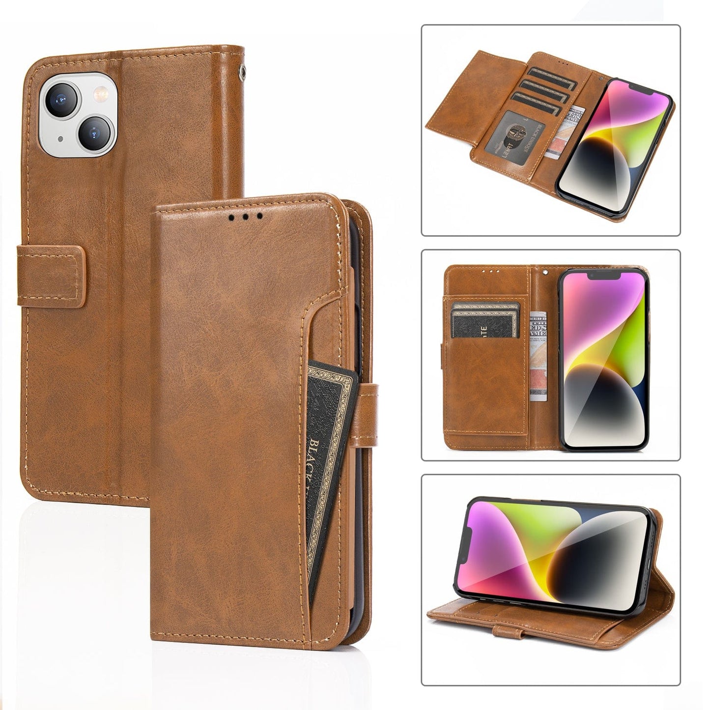 Indy Series Eco-Friendly Leather Wallet Case for iPhone 14 Plus with Kickstand and Card Slots