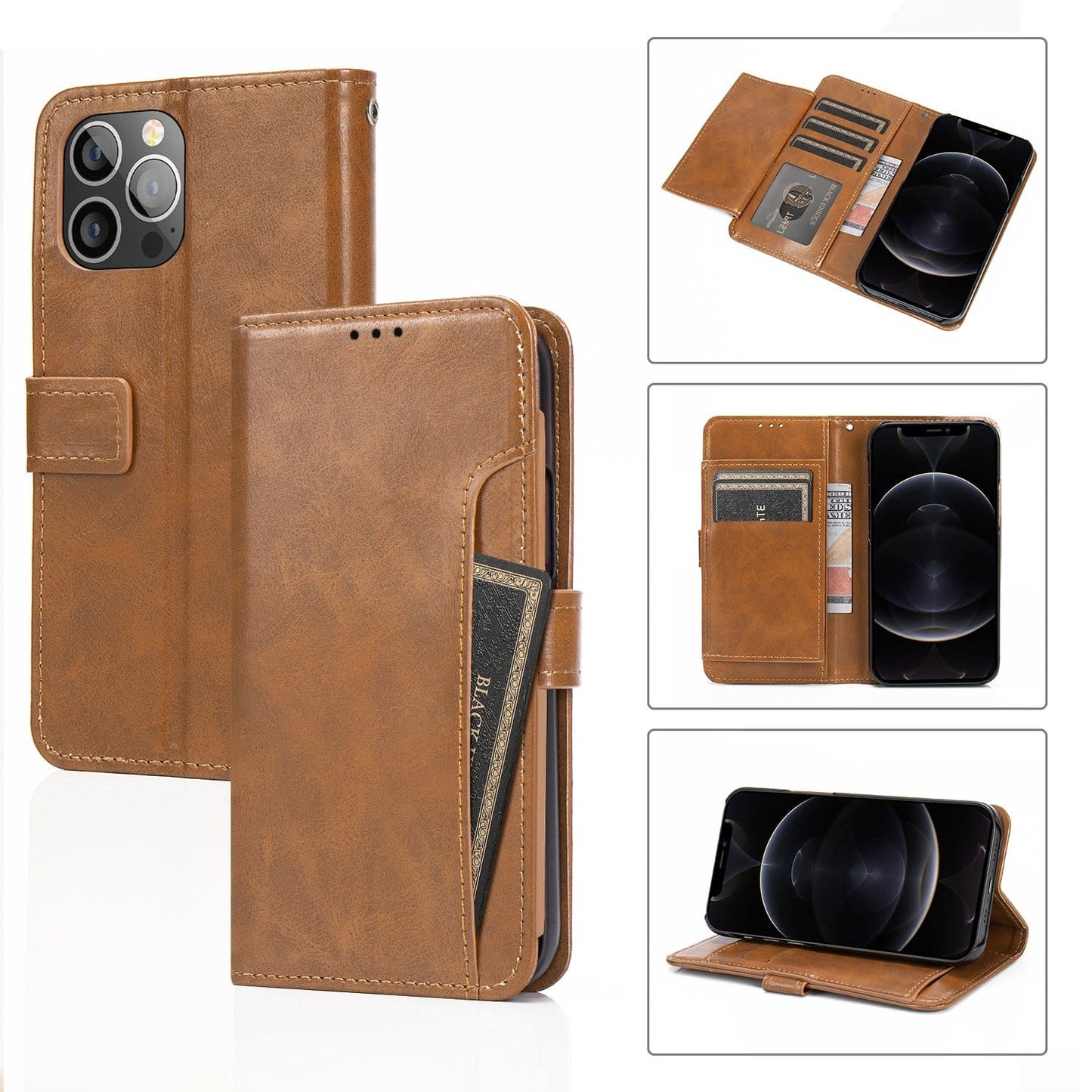 Indy Series Brown Leather Wallet Case - iPhone 13 Pro Max