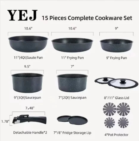 15-Piece Non-Stick Medical Stone Pan Set. Durable & versatile!