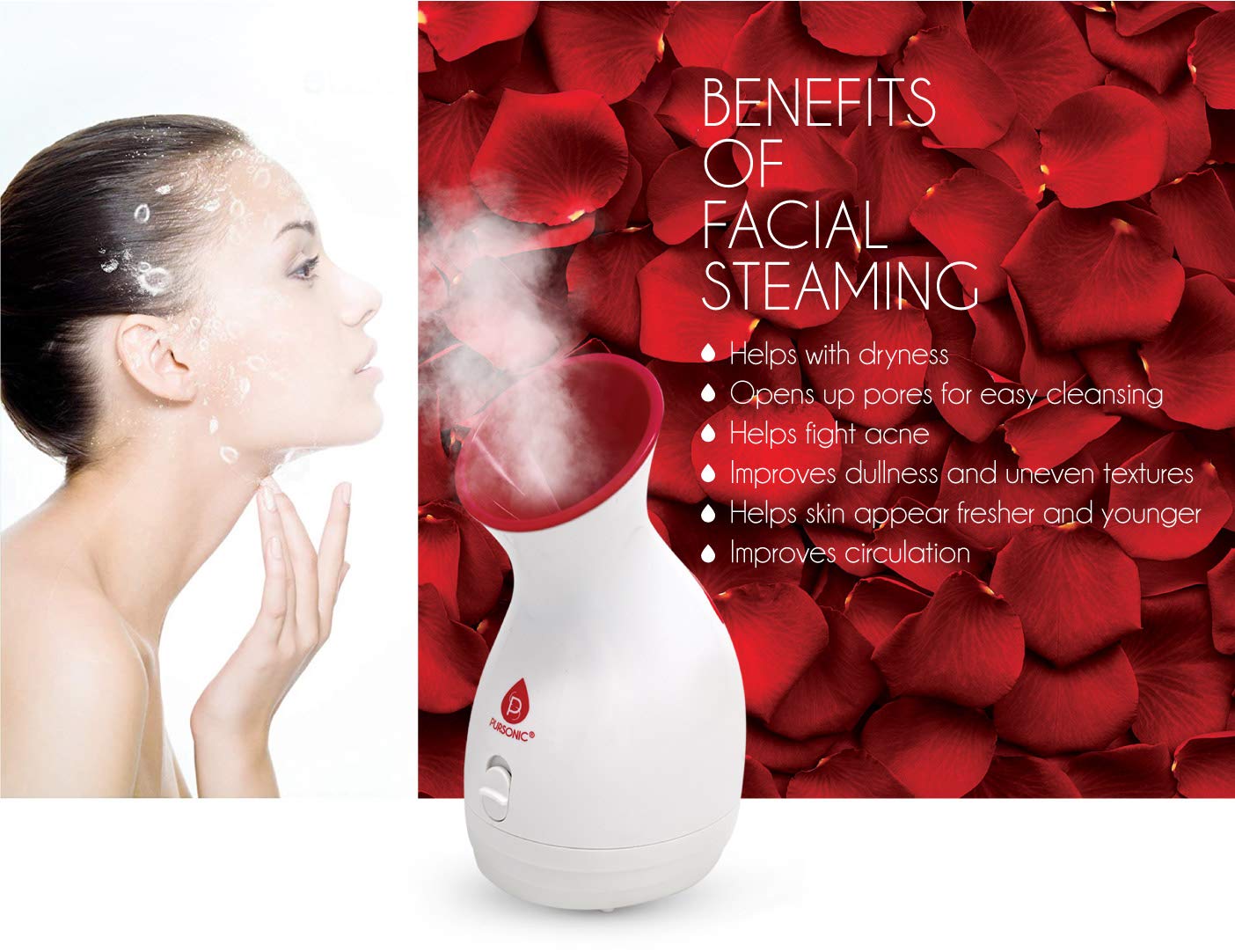 Pursonic Hot Mist Facial Steamer: Unclogs Pores, Hydrates Skin, Fights Acne, Youthful Glow