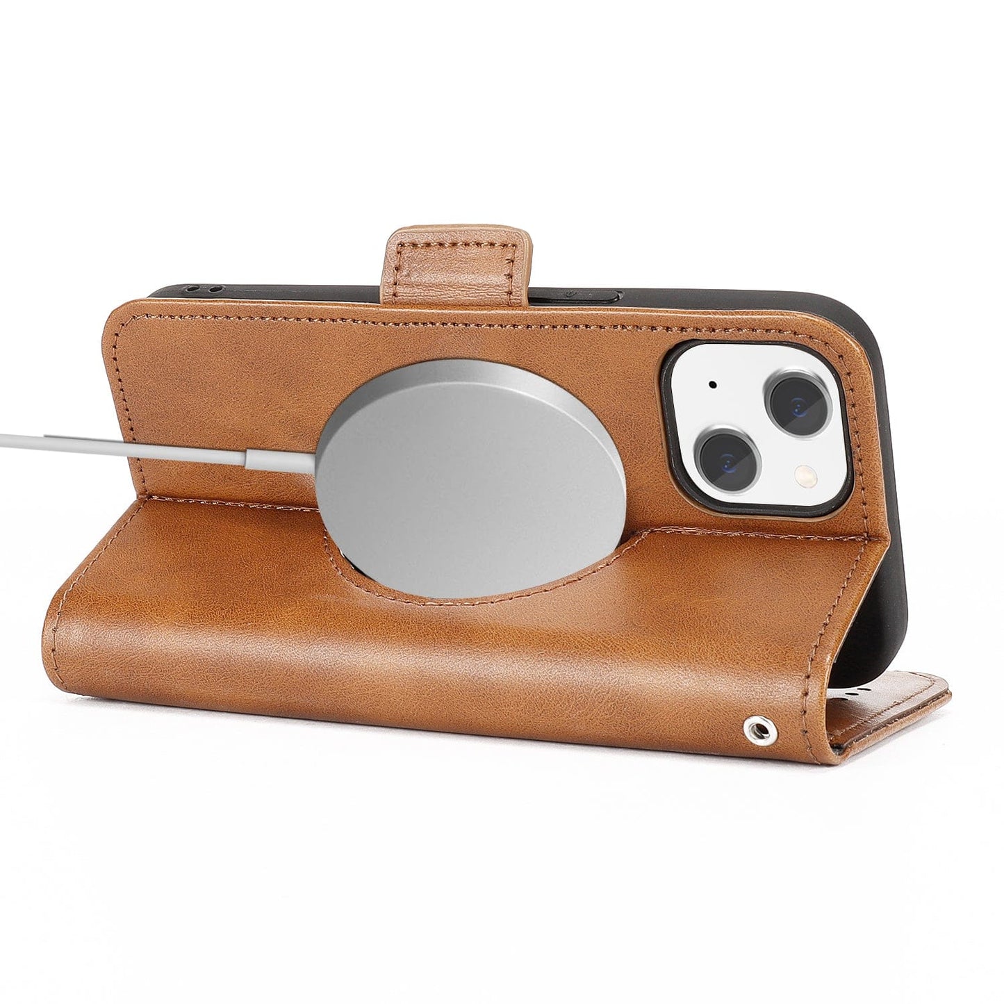 Indy Series Genuine Leather Wallet Case for iPhone 15 Plus - MagSafe, Kickstand, Card Holder