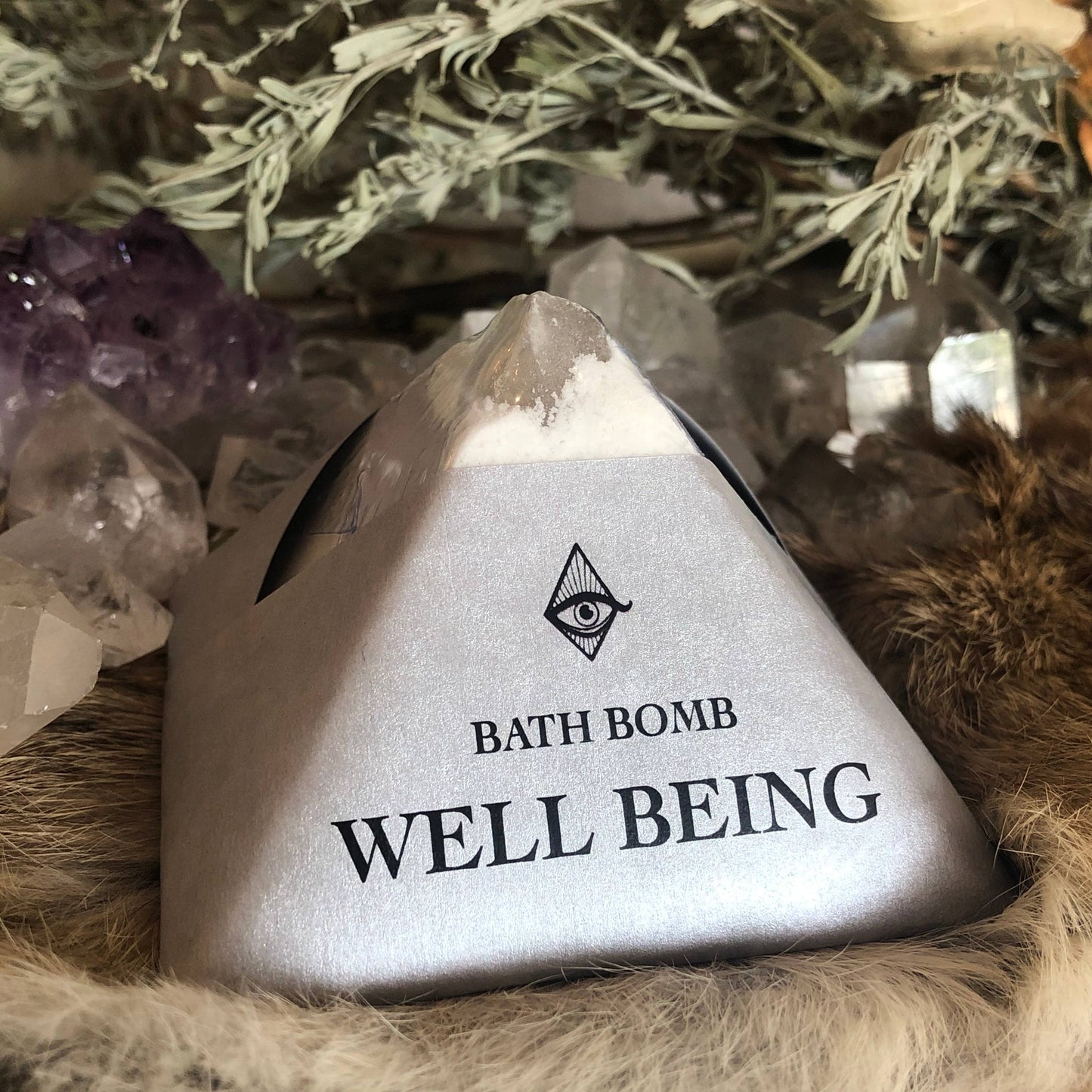 Well Being Lavender, Sage & Peppermint Bath Bomb with Organic Ingredients & Crystal Charge - 4oz