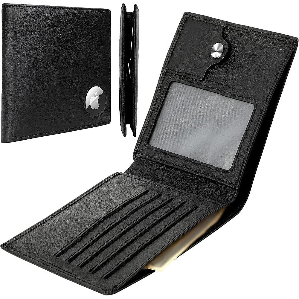 Black Genuine Leather Wallet Case - Apple AirTag