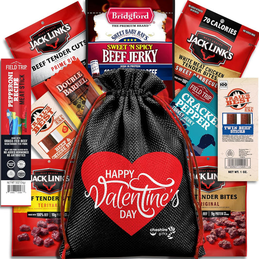 Beef Jerky Valentines Gift Basket - Valentines Day Gifts for Him Basket with Beef Jerky Gifts for Men, Valentines for Him Gifts - Valentines Day Gifts for Dad & Valentine Basket by Cheshire Gifts